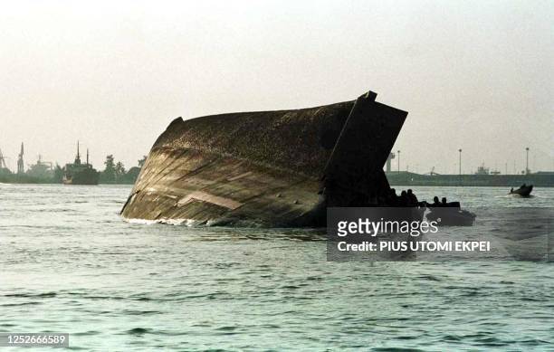 The underneath of a tanker vessel which capsized immediately after explosion at the Lagos Apapa Port, 12 November 2000. Unspecified number of sailors...
