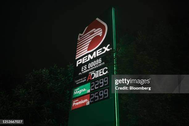 Gas prices at a Petroleos Mexicanos gas station in Mexico City, Mexico, on Thursday, May 4, 2023. The Mexican government is not currently considering...