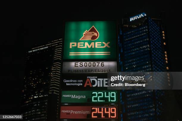 Gas prices at a Petroleos Mexicanos gas station in Mexico City, Mexico, on Thursday, May 4, 2023. The Mexican government is not currently considering...