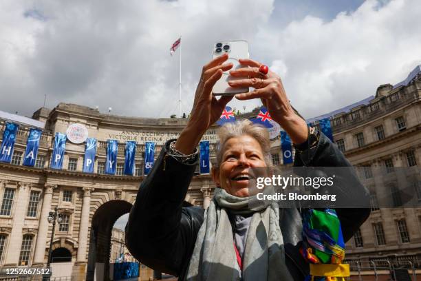 Visitor take a selfie at Admiralty Arch, during the preparations for the coronation of King Charles III, in London UK, on Friday, May 5, 2023. Now,...