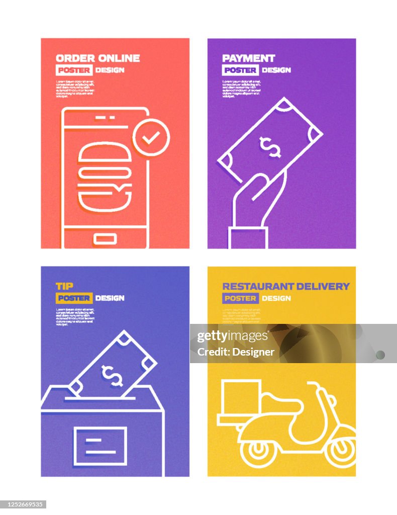 Restaurant, Food and Drink Related Modern Line Style Vector Illustration