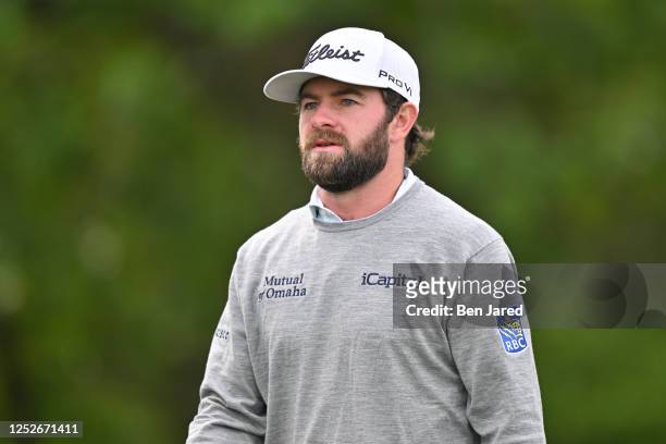 Cameron Young walks off the 15th tee box during the second round of the Wells Fargo Championship at Quail Hollow Club on May 5, 2023 in Charlotte,...