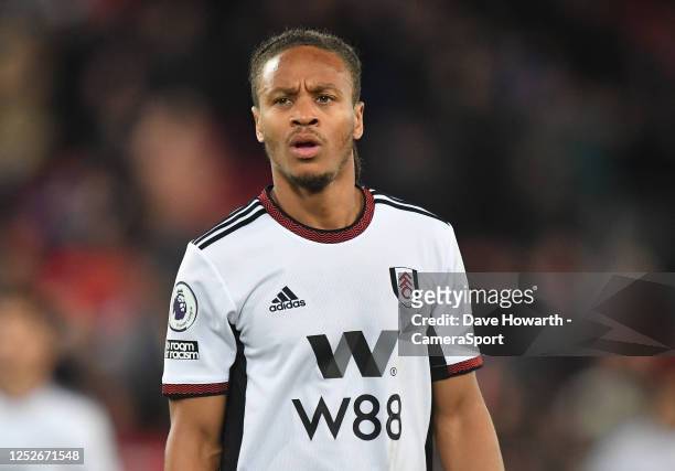 Fulham's Bobby Reid during the Premier League match between Liverpool FC and Fulham FC at Anfield on May 3, 2023 in Liverpool, United Kingdom.