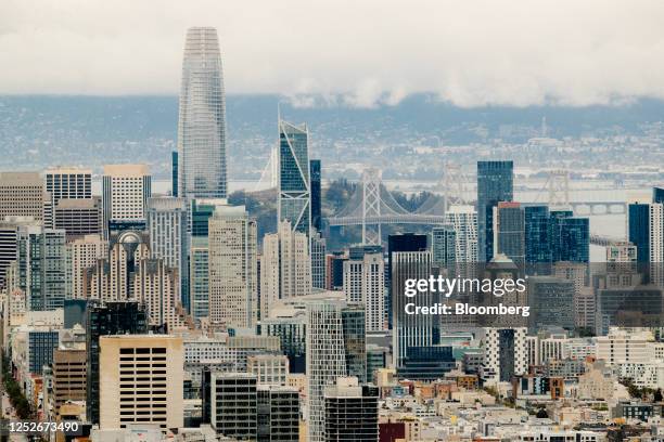 Buildings in the downtown skyline of San Francisco, California, US, on Wednesday, May 3, 2023. San Francisco's office-vacancy rate soared to a record...