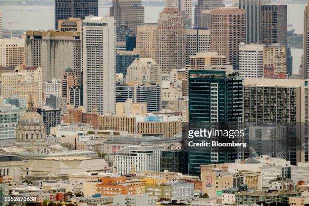 Buildings in the downtown skyline of San Francisco, California, US, on Wednesday, May 3, 2023. San Francisco's office-vacancy rate soared to a record...