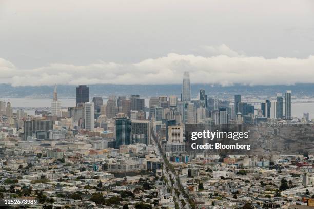 Buildings in the downtown skyline of San Francisco, California, US, on Wednesday, May 3, 2023. San Francisco's office-vacancy rate soared to a record...