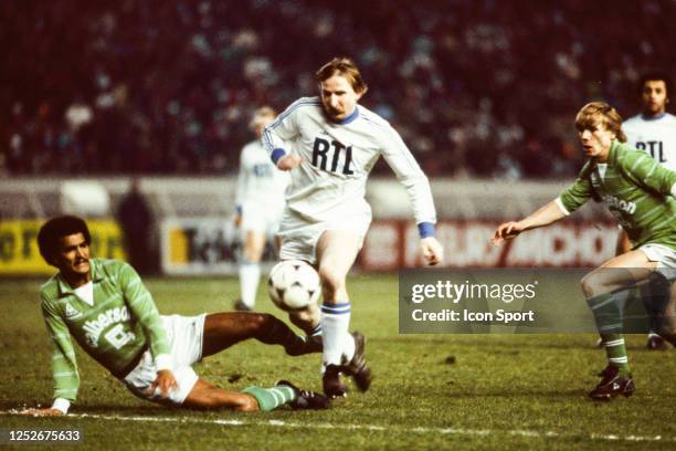 Gerard Janvion of Saint Etienne and Andrzej Szarmach of Auxerre during the French Cup match between AJ Auxerre and AS Saint-Etienne, at Parc des...