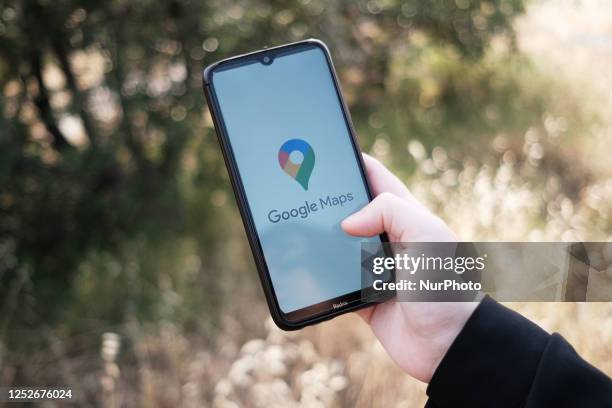 In this photo illustration a Google Maps logo seen displayed on a smartphone screen in Athens, Greece on May 5, 2023.
