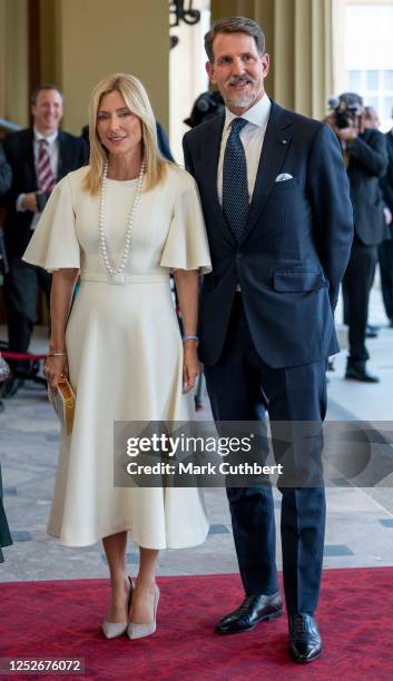 Crown Prince Pavlos of Greece and Crown Princess Marie Chantal of Greece attends the Coronation Reception For Overseas Guests at Buckingham Palace on...