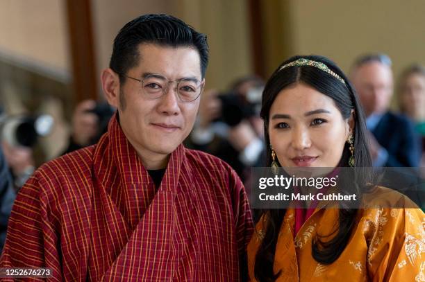 Queen Jetsun Pema of Bhutan and King Jigme Khesar Namgyel Wangchuck attend the Coronation Reception For Overseas Guests at Buckingham Palace on May...