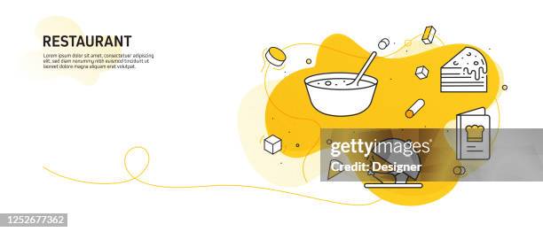 restaurant, food and drink related modern line style vector illustration - cafeteria stock illustrations