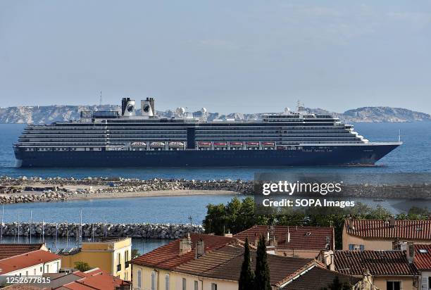 The Oosterdam cruise liner of the Holland America Line shipping company leaves the French Mediterranean port of Marseille.