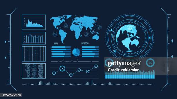 ilustrações de stock, clip art, desenhos animados e ícones de hud the world digital data cyber technology background. - head up display