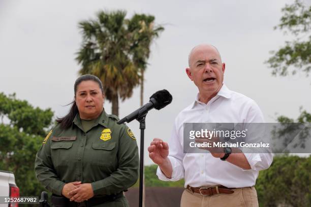 Department of Homeland Security Secretary Alejandro Mayorkas speaks at a presser about immigration and the Trump-era expulsion policy Title 42 that...