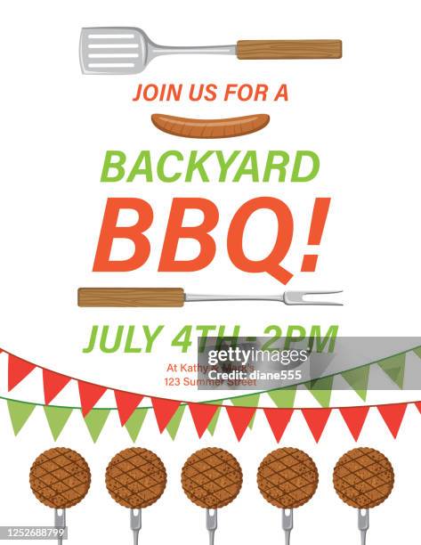 bbq background template with burgers and banner - backyard enjoyment stock illustrations