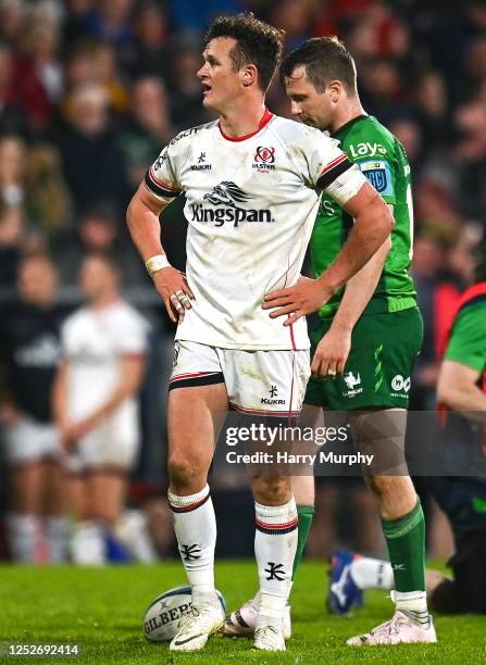 Belfast , United Kingdom - 5 May 2023; Billy Burns of Ulster reacts to a penalty during the United Rugby Championship Quarter-Final match between...