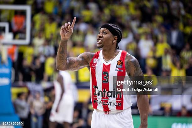 Isaiah Canaan, #3 of Olympiacos Piraeus during the 2022/2023 Turkish Airlines EuroLeague Play Offs Game 4 match between Fenerbahce Beko Istanbul and...