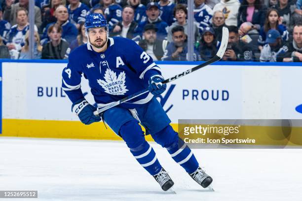 Toronto Maple Leafs Center Auston Matthews skates during the Round 2 NHL Stanley Cup Playoffs Game 2 between the Florida Panthers and the Toronto...