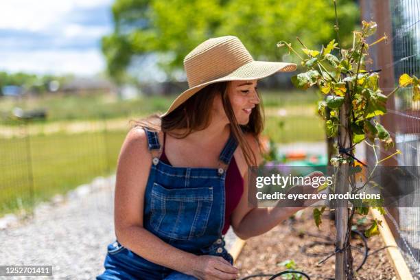 redhead millennial female in western colorado outdoors im sommer - wide brim stock-fotos und bilder