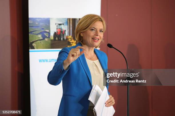 German Agriculture and Consumer Protection Minister, Julia Kloeckner, holds a news conference after talks with representatives of the local meat...