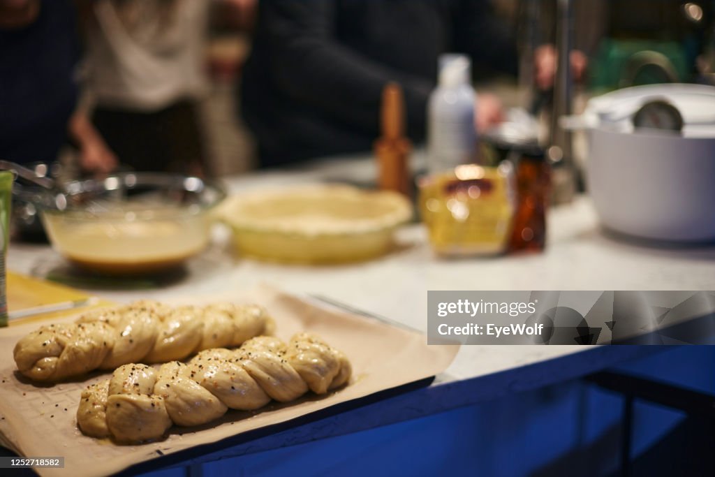 Challah being baked during a Passover Seder.