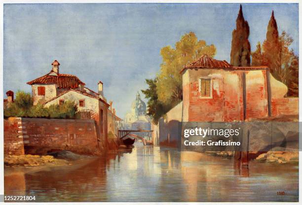 illustrazioni stock, clip art, cartoni animati e icone di tendenza di venezia verso santa maria della salute italia 1885 - pittura ad olio