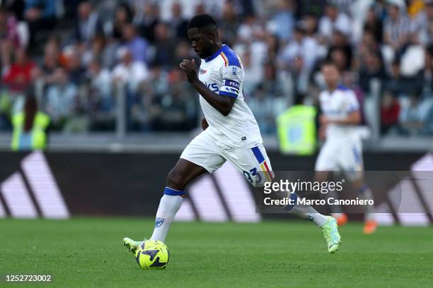 Samuel Umtiti of Us Lecce in action during the Serie A football match between Juventus Fc and Us Lecce. Juventus Fc wins 2-1 over Us Lecce.