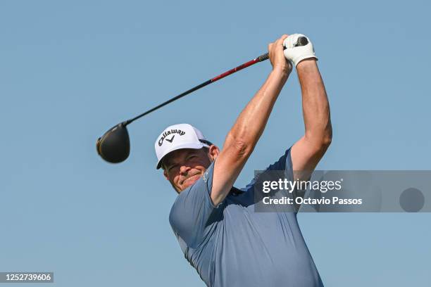 David Drysdale of Scotland plays his tee shot on the 10th hole during Day Three of the UAE Challenge at Saadiyat Beach Golf Club on May 6, 2023 in...