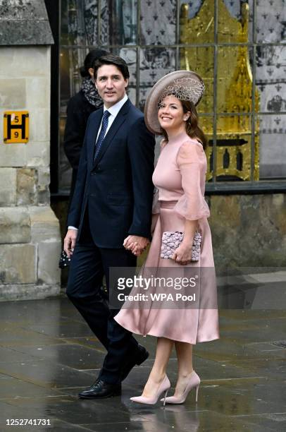 Canadian prime minister Justin Trudeau and wife Sophie Trudeau arrive to attend the Coronation of King Charles III and Queen Camilla on May 6, 2023...