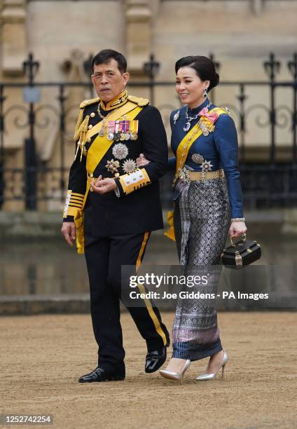 King Vajiralongkorn of Thailand and Queen Suthida arriving at Westminster Abbey, London, ahead of the coronation of King Charles III and Queen...