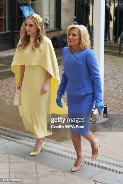 First lady Jill Biden and her granddaughter Finnegan Biden arrive at Westminster Abbey ahead of the Coronation of King Charles III and Queen Camilla...