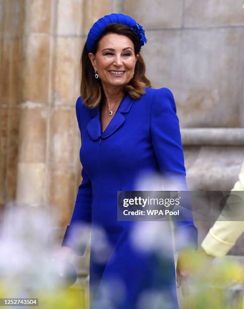 Carole Middleton, Catherine, Princess of Wales's mother arrives at the Coronation of King Charles III and Queen Camilla on May 6, 2023 in London,...