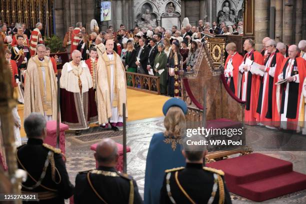 King Charles III arrives at Westminster Abbey for his and Queen Camilla's coronation on May 6, 2023 in London, England. The Coronation of Charles III...