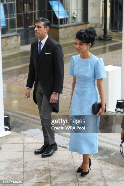 British Prime Minister Rishi Sunak and his wife Akshata Murthy arrive ahead of the Coronation of King Charles III and Queen Camilla on May 6, 2023 in...