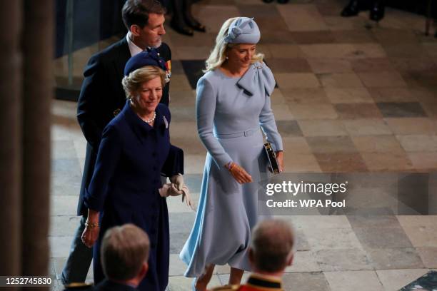 Crown Prince Pavlos of Greece and Marie-Chantal, Crown Princess of Greece arrive ahead of the Coronation of King Charles III and Queen Camilla on May...