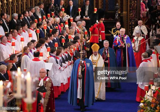 The Archbishop of Canterbury the Most Reverend Justin Welby attends the coronation of King Charles III and Queen Camilla at Westminster Abbey on May...