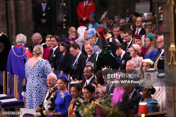 Prince Harry, Duke of Sussex attends the Coronation of King Charles III and Queen Camilla at Westminster Abbey on May 6, 2023 in London, England. The...