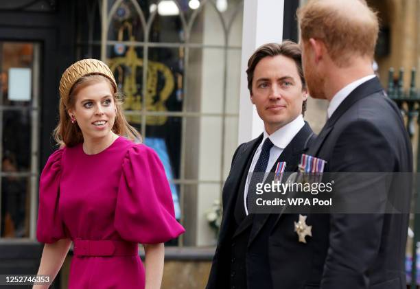The Duke of Sussex arriving with Princess Beatrice and Edoardo Mapelli Mozzi at Westminster Abbey, central London, ahead of the coronation ceremony...