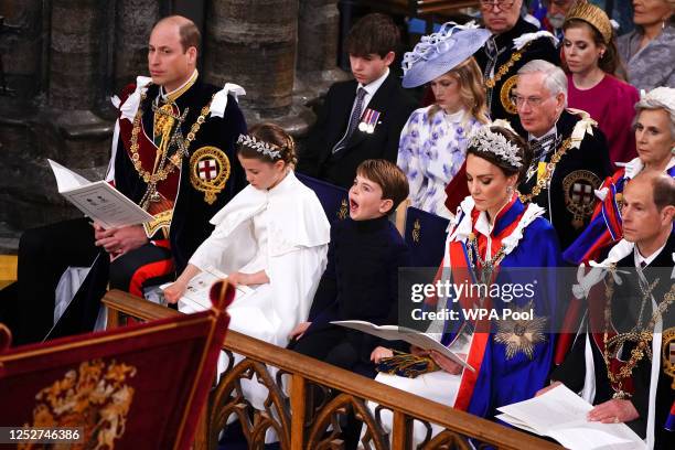 Britain's Prince William, Prince of Wales, Princess Charlotte, Prince Louis, Britain's Catherine, Princess of Wales, Prince Edward, Duke of...