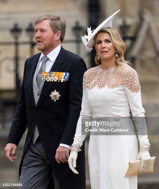 Queen Maxima of the Netherlands and King Willem-Alexander of the Netherlands at Westminster Abbey during the Coronation of King Charles III and Queen...