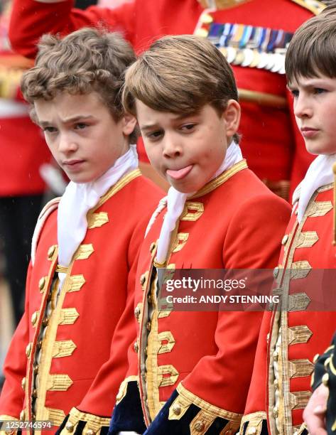 Britain's Prince George of Wales stands at Westminster Abbey in central London on May 6 ahead of the coronations of Britain's King Charles III and...