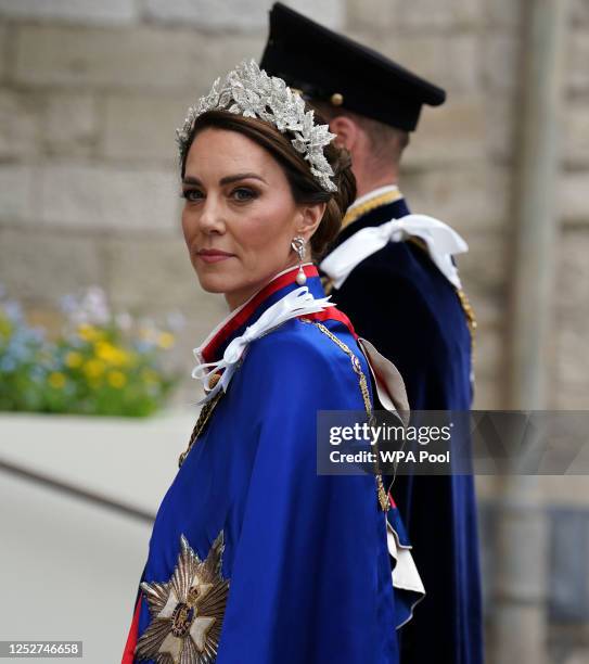 The Prince and Princess of Wales arriving at Westminster Abbey, central London, ahead of the coronation ceremony of King Charles III and Queen...