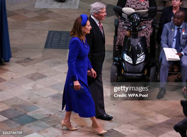 Michael and Carole Middleton, parents of Catherine, Princess of Wales arrive ahead of the Coronation of King Charles III and Queen Camilla on May 6,...
