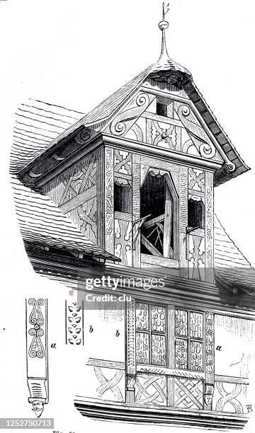renaissance in germany: house oriel in schwäbisch hall - schwabisch hall stock illustrations