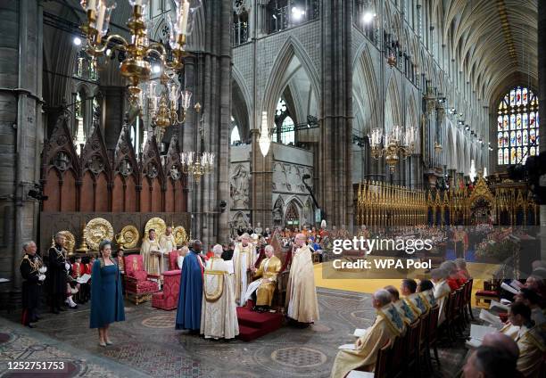 King Charles III during his coronation ceremony in Westminster Abbey on May 6, 2023 in London, England. The Coronation of Charles III and his wife,...