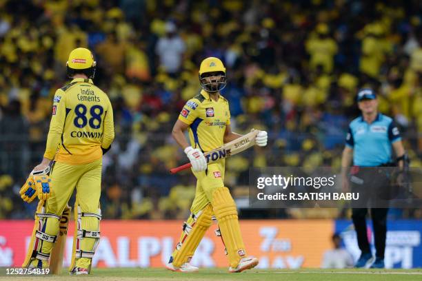 Chennai Super Kings' Ruturaj Gaikwad walks back to the pavilion after his dismissal during the Indian Premier League Twenty20 cricket match between...