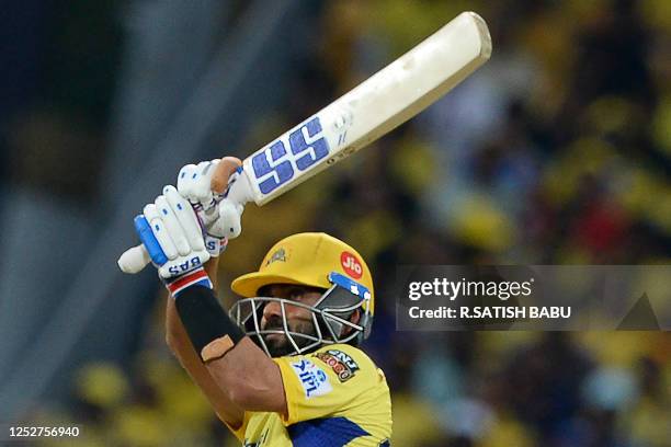 Chennai Super Kings' Ajinkya Rahane plays a shot during the Indian Premier League Twenty20 cricket match between Chennai Super Kings and Mumbai...