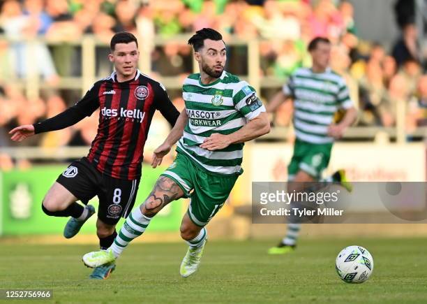 Dublin , Ireland - 5 May 2023; Richie Towell of Shamrock Rovers in action against Ali Coote of Bohemians during the SSE Airtricity Men's Premier...