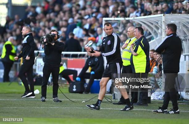 Dublin , Ireland - 5 May 2023; An RTÉ camera operator during the SSE Airtricity Men's Premier Division match between Shamrock Rovers and Bohemians at...