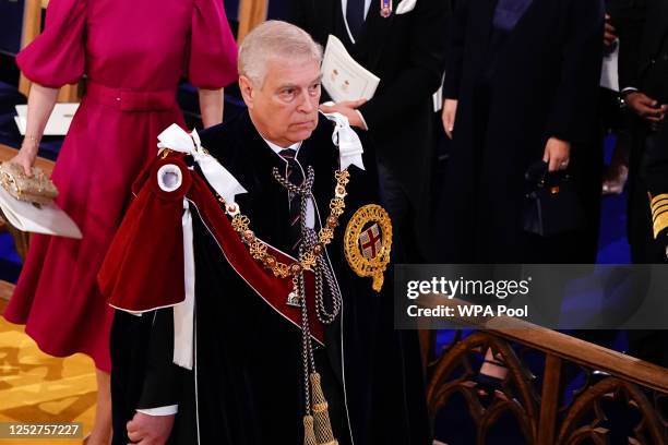 Prince Andrew, Duke of York during the Coronation of King Charles III and Queen Camilla on May 6, 2023 in London, England. The Coronation of Charles...